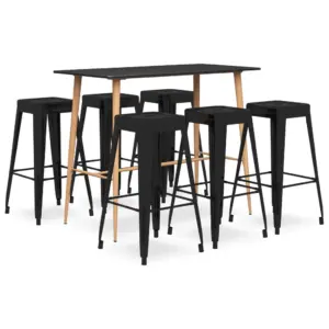 7-osaline baarikomplekt MDF-baarilaud ja metallpukid, must