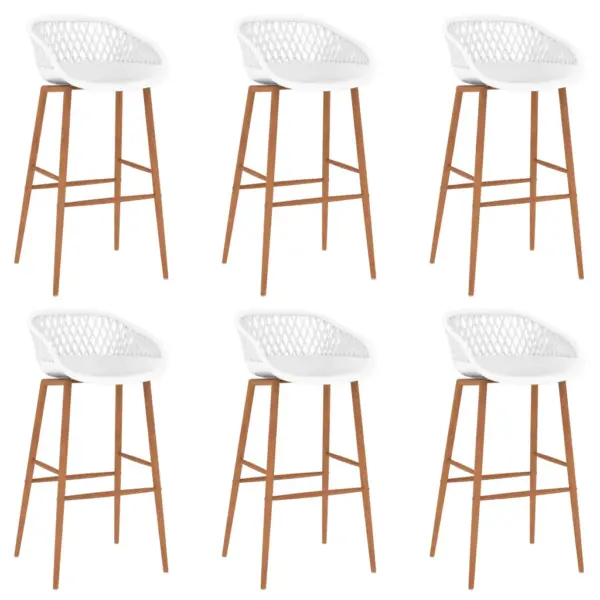 7-osaline baarikomplekt baarilaua ja 6 baaripukiga, must laud 120 x 60 x 105 cm, valged istmed, MDF ja PP – 6