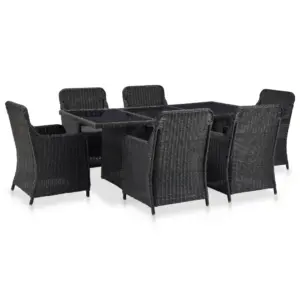7-osaline aiamööbli komplekt, poolümar polürotang, must ja tumehall, laud 200 x 100 cm