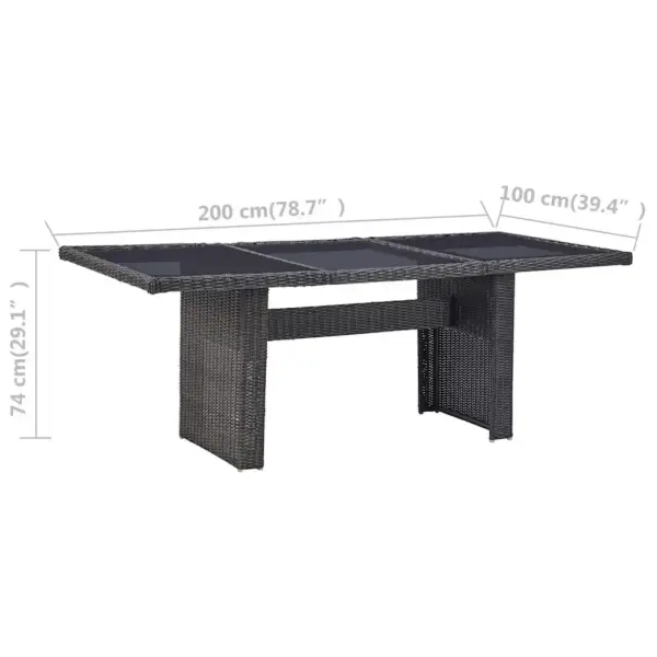 7-osaline aiamööbli komplekt, poolümar polürotang, must ja tumehall, laud 200 x 100 cm – 13