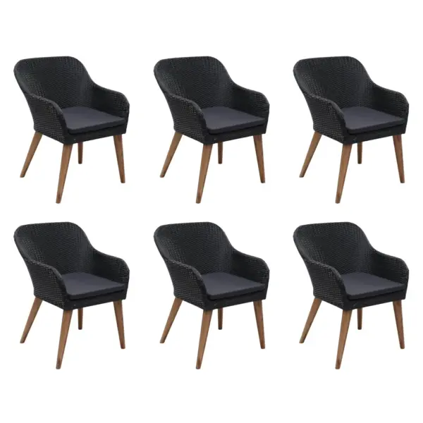 7-osaline aiamööbli komplekt patjadega, must polürotang ja akaatsiapuidust lauaga, laud 200 x 100 cm – 2