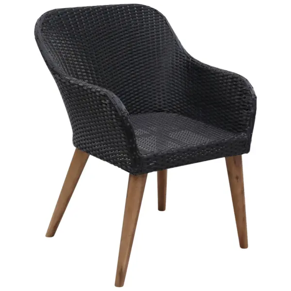 7-osaline aiamööbli komplekt patjadega, must polürotang ja akaatsiapuidust lauaga, laud 200 x 100 cm – 4