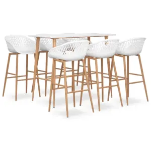 7-osaline valge baarikomplekt baarilauaga, MDF ja PP, laud 120 x 60 x 105 cm