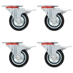 Pöörlevad kummirattad piduritega ja pidurita, 16 tk, 75 mm, must, 50 kg