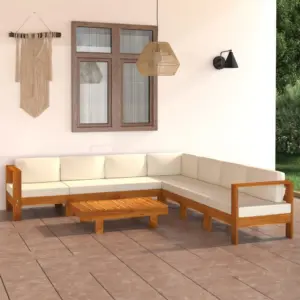 8-osaline akaatsiapuidust aiamööbli komplekt patjadega, kreemjasvalge, lauaga 100 x 60 cm
