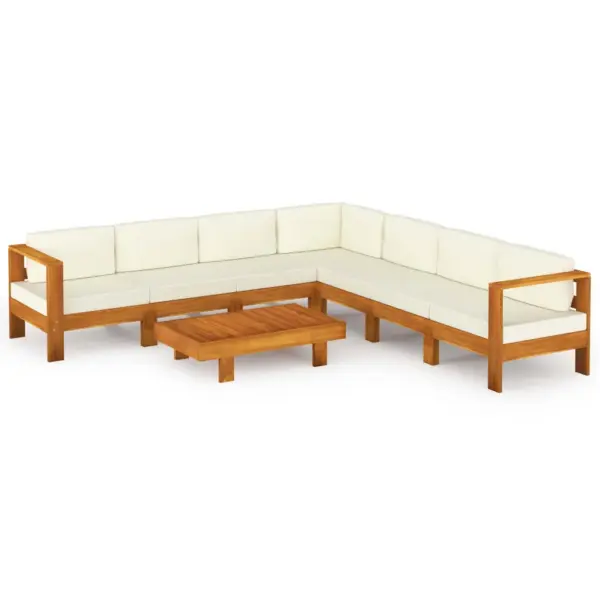 8-osaline akaatsiapuidust aiamööbli komplekt patjadega, kreemjasvalge, lauaga 100 x 60 cm – 2