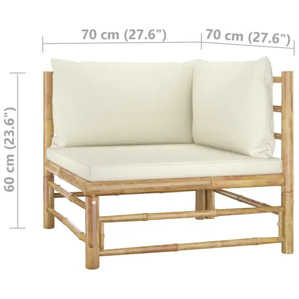 8-osaline bambusest aiamööbli komplekt kreemjasvalgete patjadega, modulaarne – 13