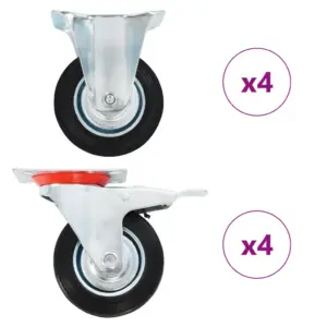 Kummist pöörlevad rattad topeltpiduritega, 8 tk, 100 mm, must