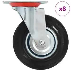 Pöörlevad kummirattad kinnitustallaga, 8 tk, must, 125 mm, kandevõime 100 kg