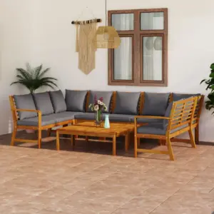 9-osaline modulaarne aiadiivanikomplekt patjadega, akaatsiapuit, tumehall