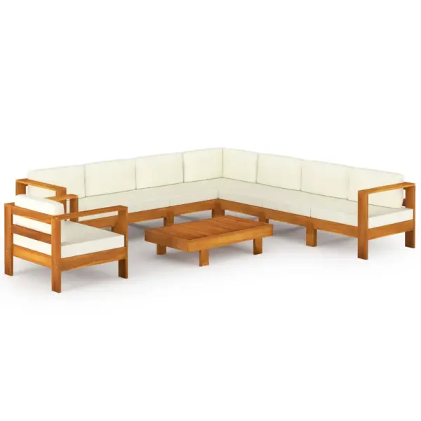 9-osaline akaatsiapuidust aiamööbli komplekt patjadega, laud 100 x 60 cm, kreemjasvalged padjad – 2