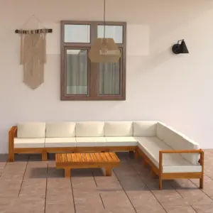 9-osaline akaatsiapuidust nurgaga aiamööbli komplekt patjadega, laud 100 x 60 cm
