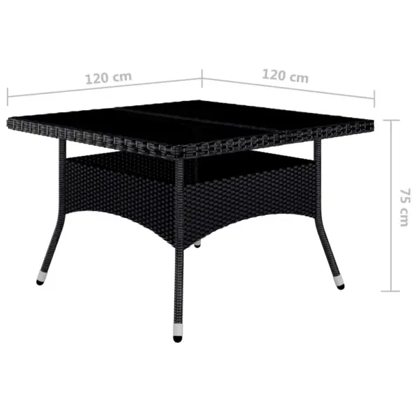 9-osaline aiamööbli komplekt 8 tugitooliga, must polürotang ja akaatsiapuit, laud 120 x 120 cm – 12