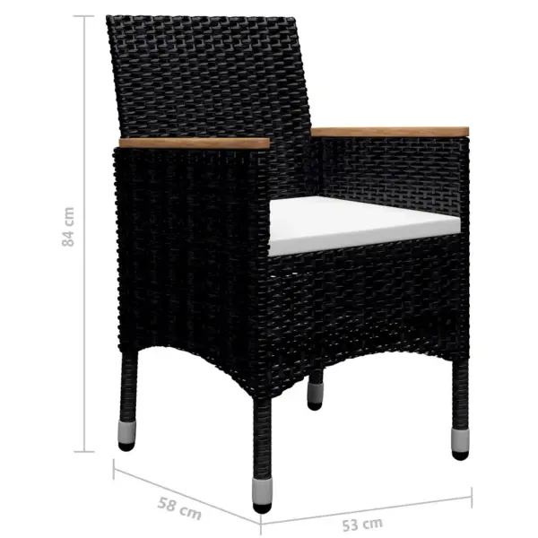 9-osaline aiamööbli komplekt 8 tugitooliga, must polürotang ja akaatsiapuit, laud 120 x 120 cm – 13