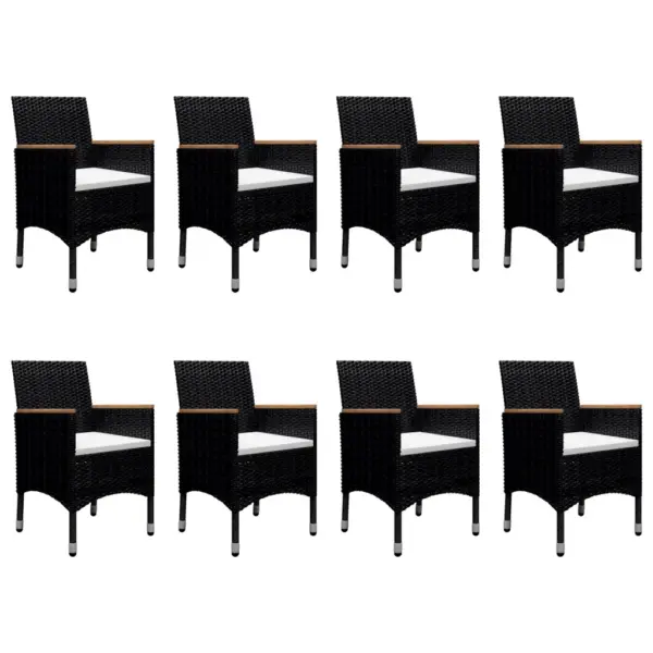 9-osaline aiamööbli komplekt 8 tugitooliga, must polürotang ja akaatsiapuit, laud 120 x 120 cm – 6