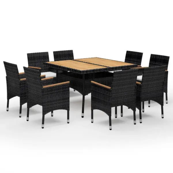 9-osaline aiamööbli komplekt, polürotang ja akaatsiapuit, must, laud 120 x 120 cm – 2