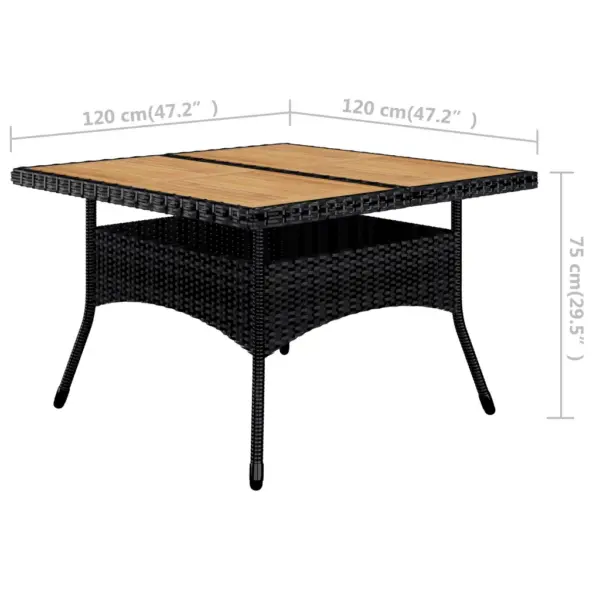 9-osaline aiamööbli komplekt, polürotang ja akaatsiapuit, must, laud 120 x 120 cm – 12