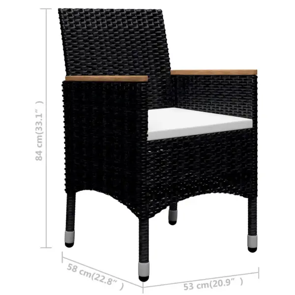 9-osaline aiamööbli komplekt, polürotang ja akaatsiapuit, must, laud 120 x 120 cm – 13