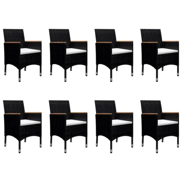 9-osaline aiamööbli komplekt, polürotang ja akaatsiapuit, must, laud 120 x 120 cm – 6