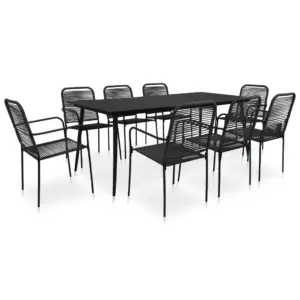 9-osaline must aiamööbli komplekt puuvillanööri ja terasraamiga, laud 190 x 90 cm