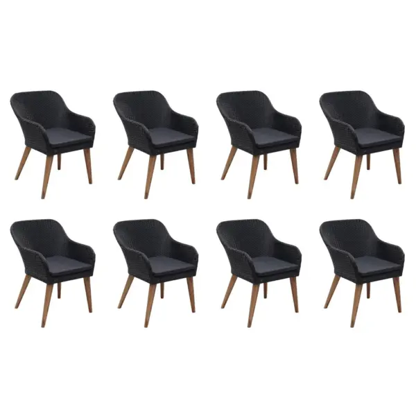 9-osaline aiamööbli komplekt patjadega, must polürotang, akaatsiapuidust laud 200 x 100 cm – 2
