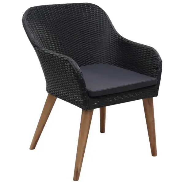 9-osaline aiamööbli komplekt patjadega, must polürotang, akaatsiapuidust laud 200 x 100 cm – 3