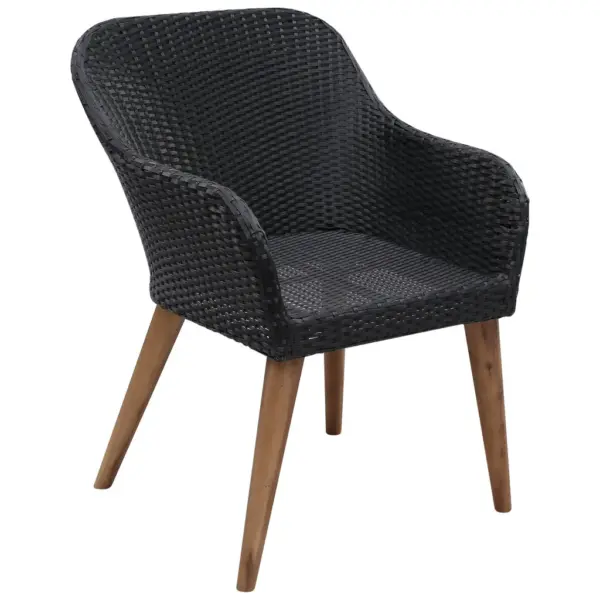 9-osaline aiamööbli komplekt patjadega, must polürotang, akaatsiapuidust laud 200 x 100 cm – 4