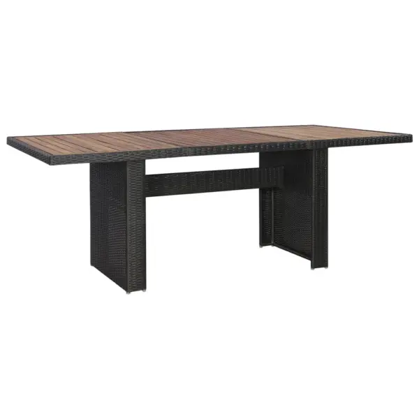 9-osaline aiamööbli komplekt patjadega, must polürotang, akaatsiapuidust laud 200 x 100 cm – 5