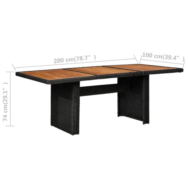 9-osaline aiamööbli komplekt patjadega, must polürotang, akaatsiapuidust laud 200 x 100 cm – 8
