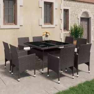 9-osaline pruun aiamööbli komplekt, polürotang ja klaas, laud 120 x 120 cm