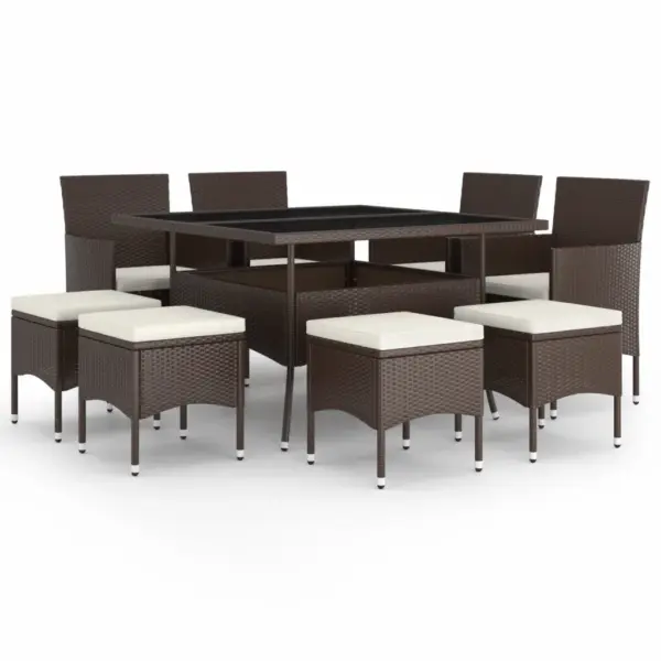 9-osaline pruun polürotangist aiamööbli komplekt, laud 120 x 120 cm – 2