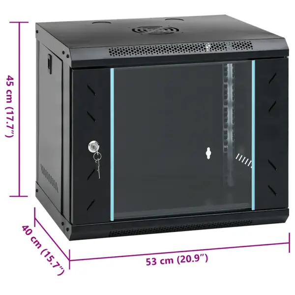 Seinale kinnitatav 9U võrgukapp 19″ IP20, must, 53 x 40 x 45 cm – 8