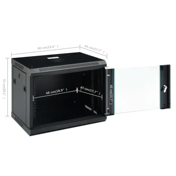 9U seinale paigaldatav 19” võrgukapp, IP20, must, 600 x 450 x 510 mm – 9
