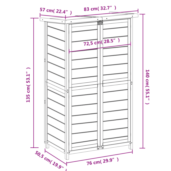 Aia tööriistakapp kaldus veekindla katusega, helepruun männipuit, 83 x 57 x 140 cm – 8