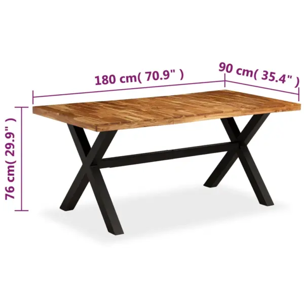 Akaatsia- ja mangopuidust söögilaud musta terasraamiga, 180 x 90 x 76 cm – 12