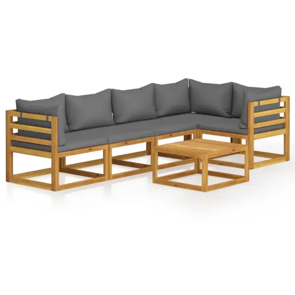 6-osaline akaatsiapuidust aiadiivanikomplekt patjadega, tumehall, laud 68 x 68 cm – 2