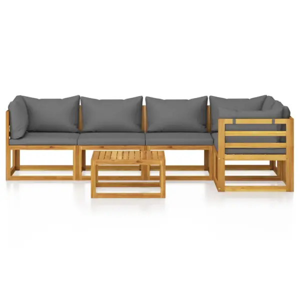 6-osaline akaatsiapuidust aiadiivanikomplekt patjadega, tumehall, laud 68 x 68 cm – 3