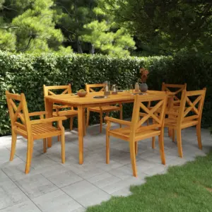 7-osaline aiamööbli komplekt, akaatsiapuidust laud ja 6 tooli, pruun, laud 200 x 100 cm