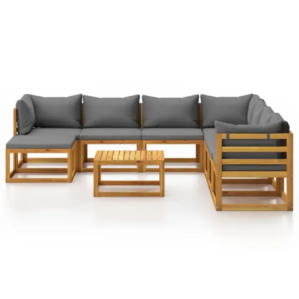 9-osaline akaatsiapuidust aiadiivanikomplekt patjadega, tumehall, laud 68 x 68 cm – 3