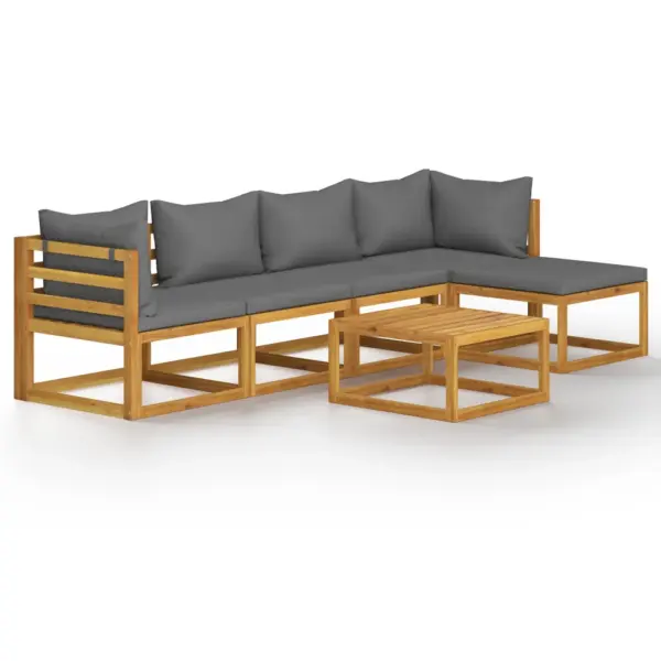 6-osaline akaatsiapuidust aiadiivanikomplekt patjadega, tumehall, laud 68 x 68 cm – 2