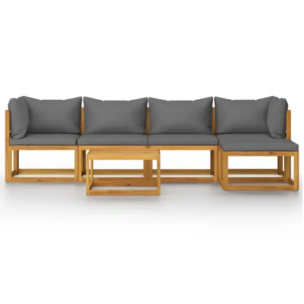 6-osaline akaatsiapuidust aiadiivanikomplekt patjadega, tumehall, laud 68 x 68 cm – 3