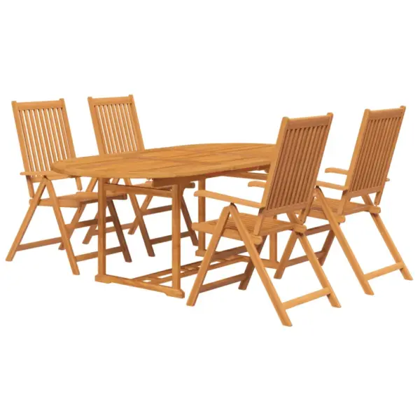 5-osaline akaatsiapuidust aiamööbli komplekt, pikendatav laud 150–200 x 100 cm, kokkupandavad 5-asendiga toolid – 3