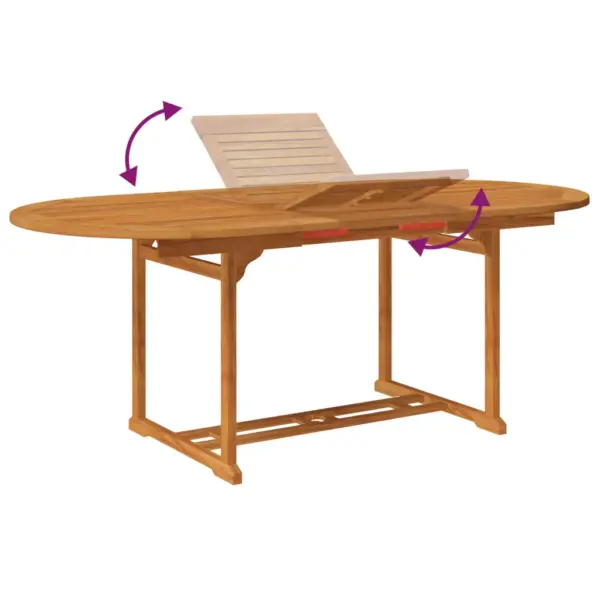 5-osaline akaatsiapuidust aiamööbli komplekt, pikendatav laud 150–200 x 100 cm, kokkupandavad 5-asendiga toolid – 5