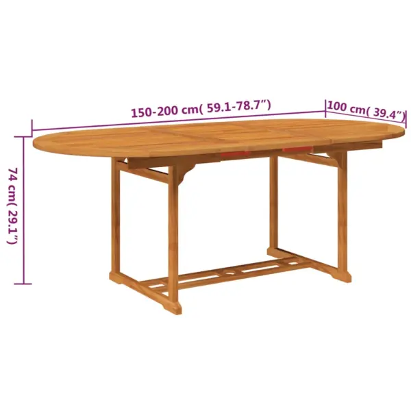 5-osaline akaatsiapuidust aiamööbli komplekt, pikendatav laud 150–200 x 100 cm, kokkupandavad 5-asendiga toolid – 9
