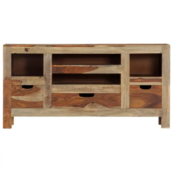 Hall akaatsiapuidust puhvetkapp 3 sahtli ja 4 avatud sektsiooniga, 100 x 30 x 50 cm – 2
