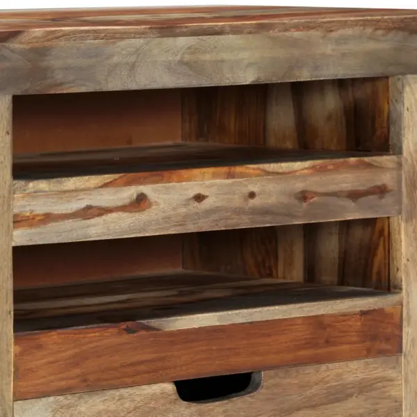 Hall akaatsiapuidust puhvetkapp 3 sahtli ja 4 avatud sektsiooniga, 100 x 30 x 50 cm – 7