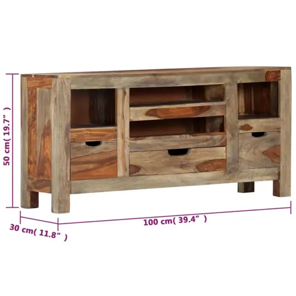 Hall akaatsiapuidust puhvetkapp 3 sahtli ja 4 avatud sektsiooniga, 100 x 30 x 50 cm – 10