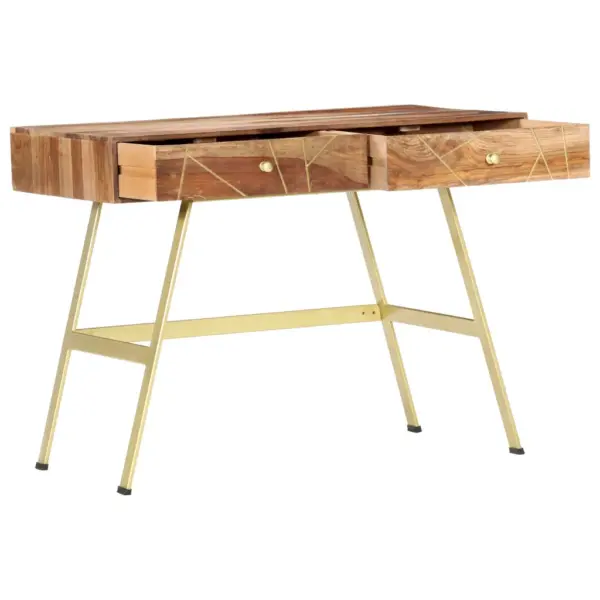 Kirjutuslaud akaatsiapuidust 2 sahtliga, naturaalne ja messing, 100 x 55 x 75 cm – 2