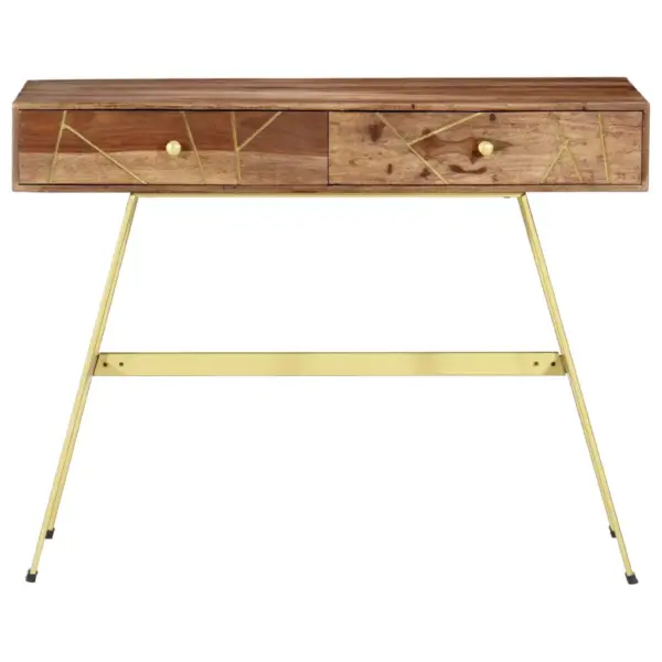 Kirjutuslaud akaatsiapuidust 2 sahtliga, naturaalne ja messing, 100 x 55 x 75 cm – 3