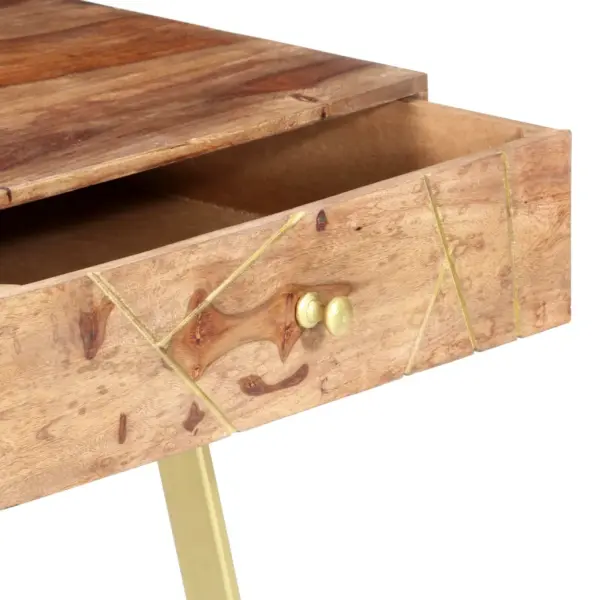 Kirjutuslaud akaatsiapuidust 2 sahtliga, naturaalne ja messing, 100 x 55 x 75 cm – 4
